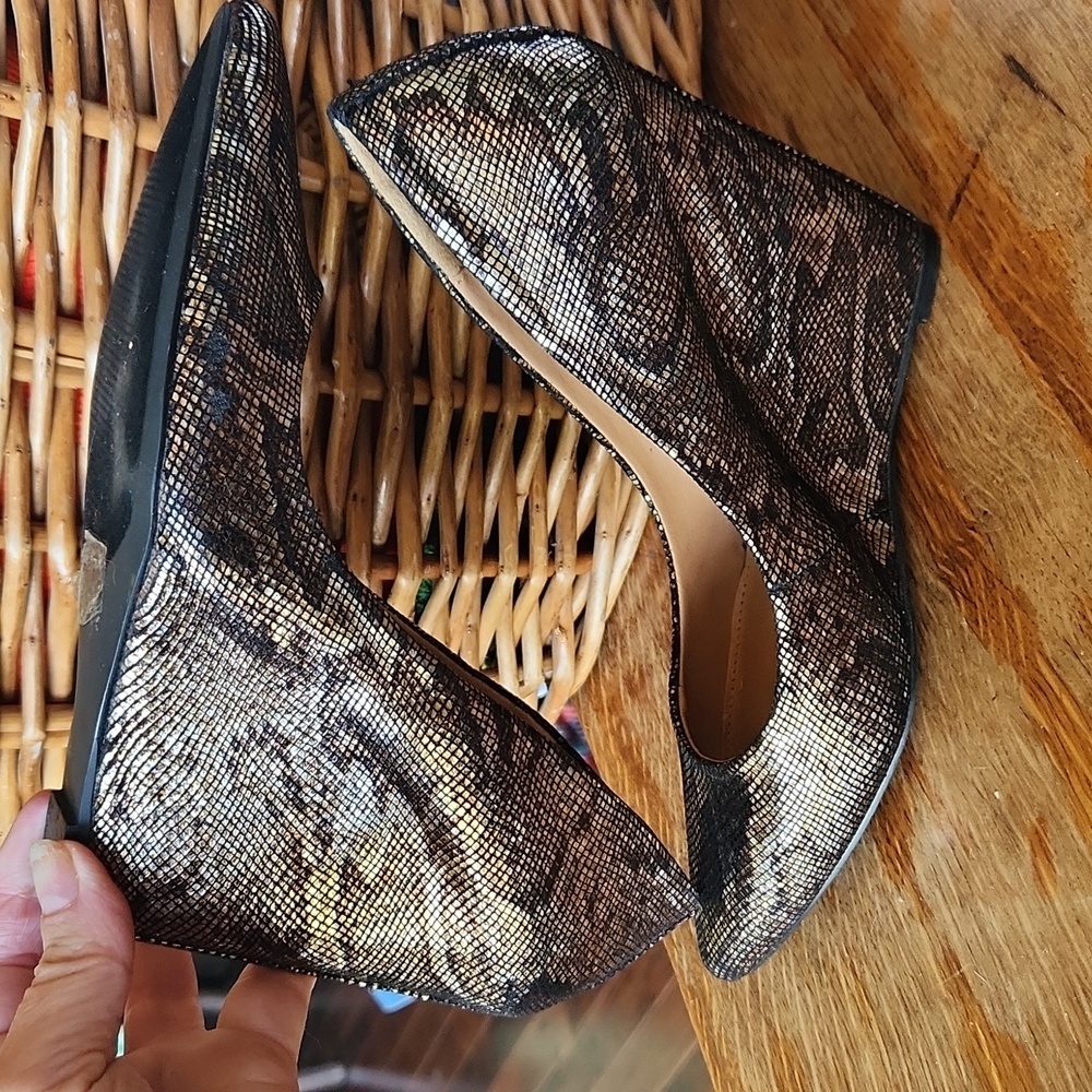 Python Golden Silver Metallic‎ Wedge Heel sz 7 - Picture 4 of 14